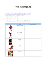 English Worksheet: trailer The Incredibles superpowers 