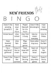 English Worksheet: Friendship Bingo- Ice breaker. FULLY EDITABLE 