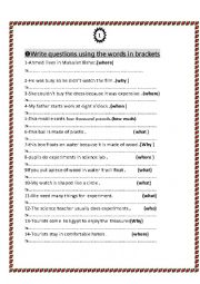 English Worksheet: Write questions using the words in brackets                             