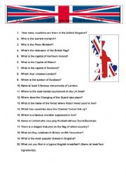 English Worksheet: Quiz on British life