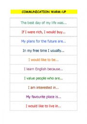 English Worksheet: Warm-up communication - 2 pages