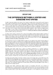 English Worksheet: English Written Test - Text about writing