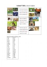 English Worksheet: ANIMAL TALK a poem + an exercise (animal sounds)