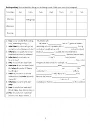 English Worksheet: weekly activities