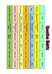 English Worksheet: Question Matrix