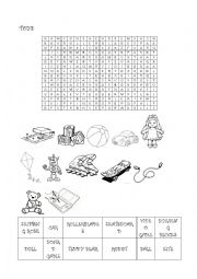 English Worksheet: Toys word search