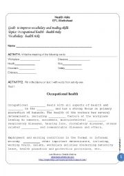 English Worksheet: Occupational Health - Health risk