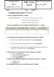 English Worksheet: Full-Term test3 2 nd Form Economics