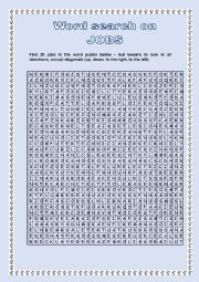 English Worksheet: Word search on jobs