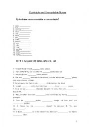English Worksheet: Countable and Uncountable nouns Worksheet
