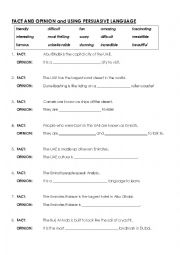 English Worksheet: Facts and opinion