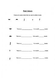 English Worksheet: Rest Values (Music)