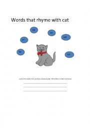 English Worksheet: Words that rhyme with cat