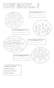 English Worksheet: how many... ? shapes and colors