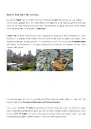 English Worksheet: A teenager in New York
