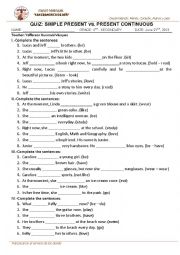 English Worksheet: PRESENT SIMPLE VS. PRESENT CONTINUOUS