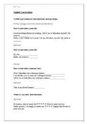 English Worksheet: English conversation - Greetings and Introductions - Formal and Informal
