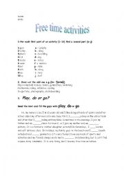 free time activities worksheet