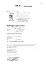 English Worksheet: Call me maybe - Carly Rae Jepsen