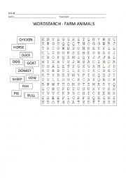 Wordsearch - Farm Animals