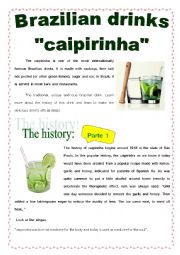 English Worksheet: BRAZIL - THE CAIPIRINHA HISTORY - part 1 