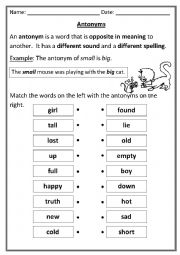 English Worksheet: Antonyms