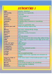 English Worksheet: SYNONYMS  1  /   5