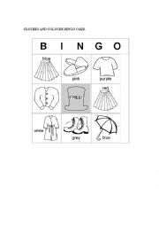 clothes and colours bingo card