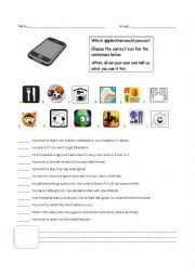 English Worksheet: Cool Apps on your ipod or iphone!