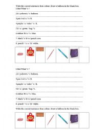 English Worksheet: colour and classroom items