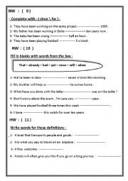 English Worksheet: homework - grade 12 - part 2 