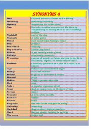 English Worksheet: SYNONYMS LIST (  4  /   5 )