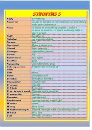 English Worksheet: SYNONYMS LIST ( 5 /   5 )