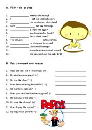 English Worksheet: DO or DOES  -- questions and negation in the simple present