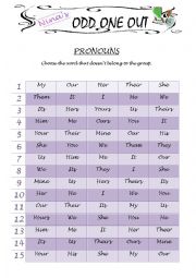 English Worksheet: ODD ONE OUT - Pronouns