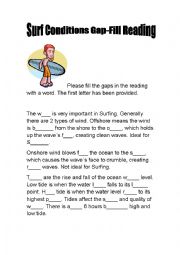 English Worksheet: Surf Conditions Gap-Fill Reading
