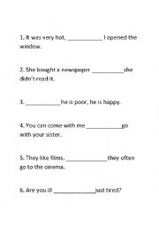 English Worksheet: Linking words competition (so, but, although, however, because, or)