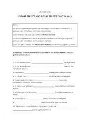 English Worksheet: Future Perfect and Future Perfect Continuous exercise