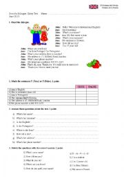 English Worksheet: Diagnostic test Elementary English.