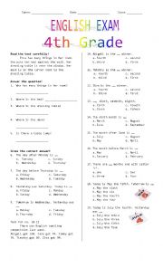English Worksheet: 4th Grade Final Exam