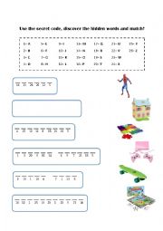 English Worksheet: Crack the code and complete the names of the toys