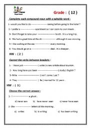 English Worksheet: homework - grade 12 - part 1