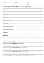 English Worksheet: ECOSYSTEMS