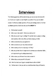 English Worksheet: Personal Interview