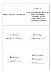 English Worksheet: cards b1+ vocabulary and grammar