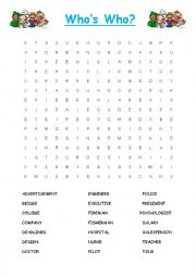 English Worksheet: Jobs/Occupations Wordsearch