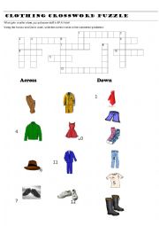 English Worksheet: Clothing Crossword Puzzle
