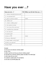 English Worksheet: Have you ever ~?