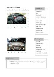 English Worksheet: Parts of the Car (exterior)