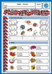 English Worksheet: FOOD & DRINKS WS 1